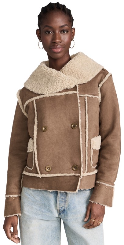 NSF Hazel Faux Shearling Pea Coat Tan