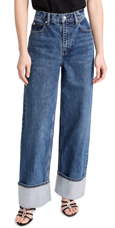 Alexander Wang Wide Jeans with Crystal Cuffs Deep Blue