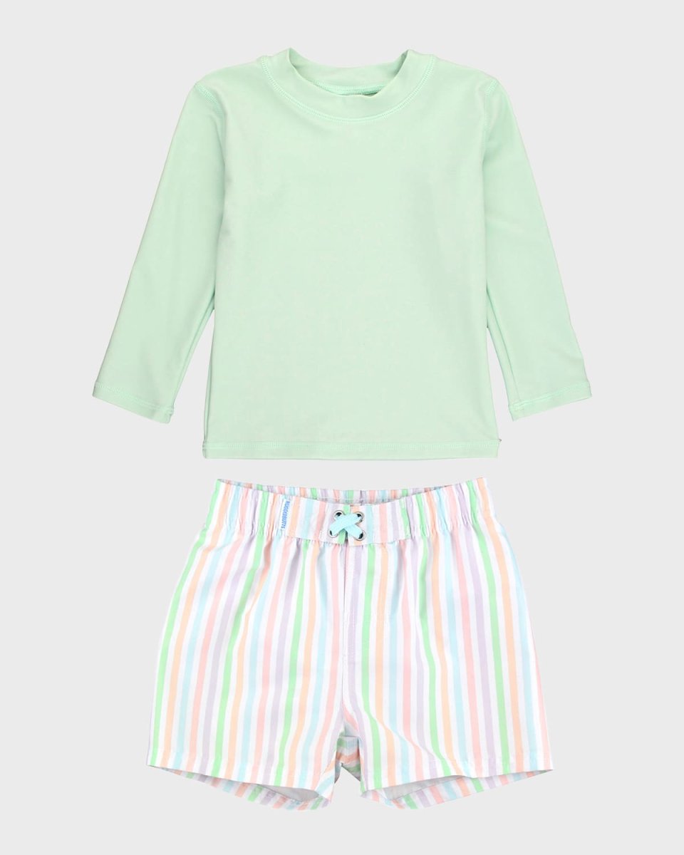 Boy's Rashguard and Pastrel Rainbow Trunks Set, Size 3M-8