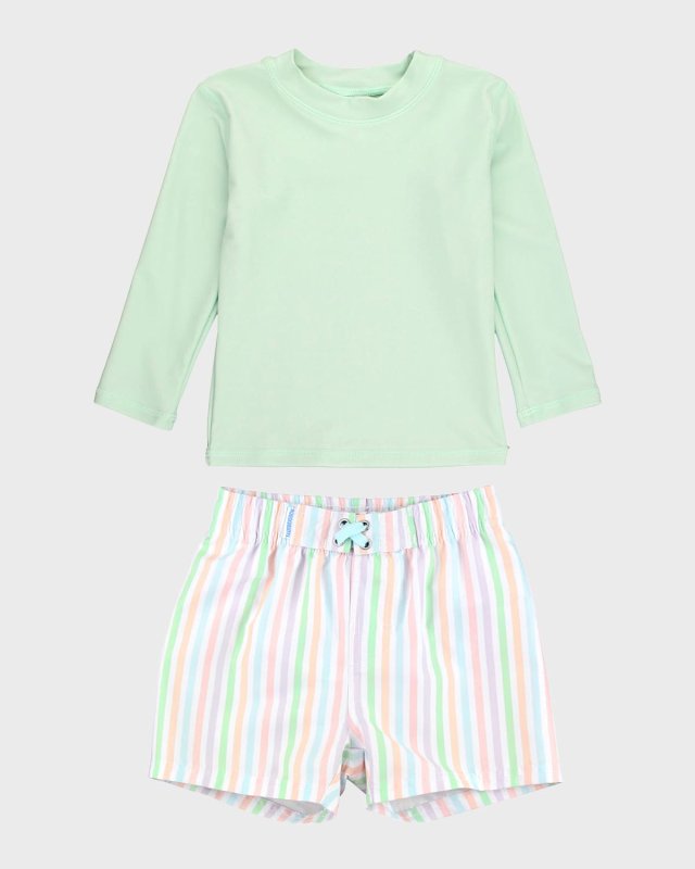 Boy's Rashguard and Pastrel Rainbow Trunks Set, Size 3M-8