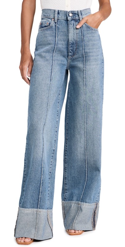 DL1961 Hepburn Wide Leg Jeans: High Rise Vintage 32' Springdale Cuffed (Vintage)