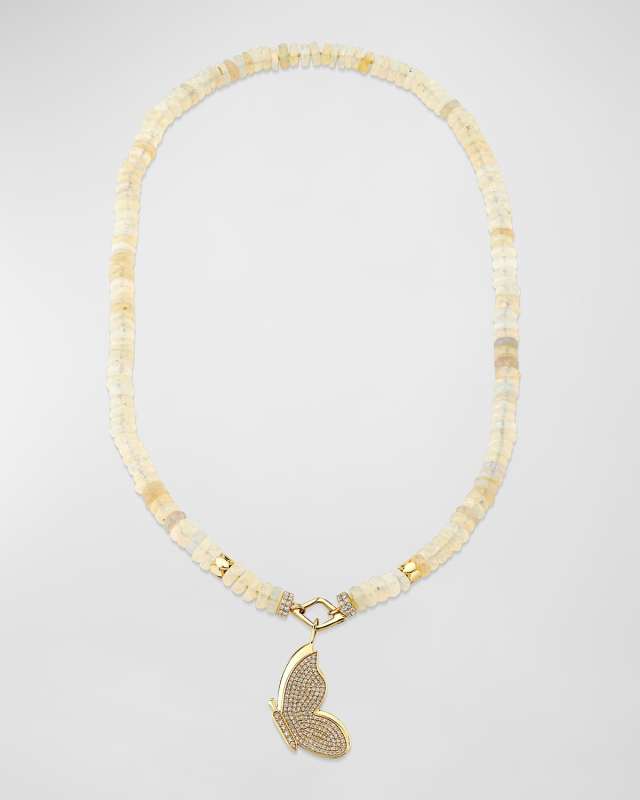Large Diamond Flight Butterfly and Ethiopian Opal Bead Necklace