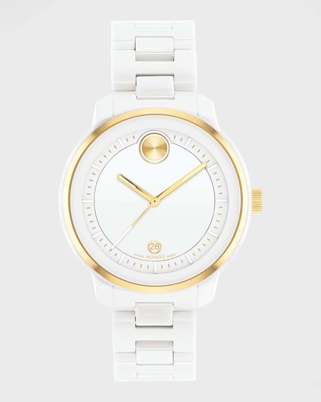 Verso Bracelet Watch with Date Window, White/Gold