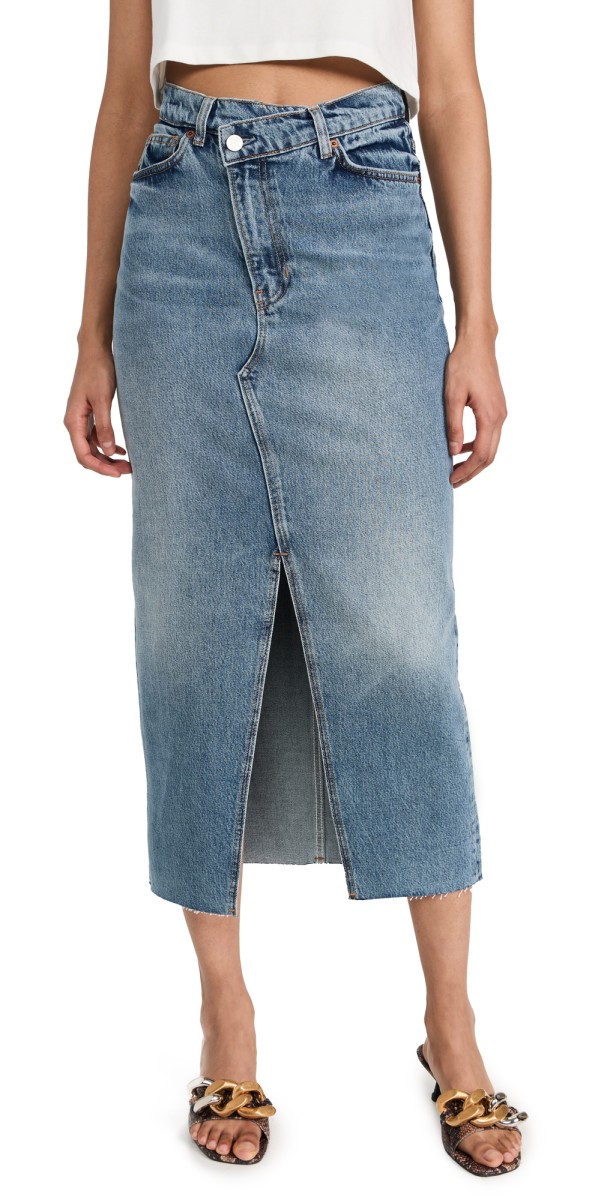Reformation Nila Long Denim Skirt Galway