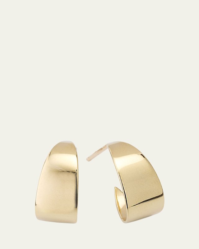 14K Yellow Gold Wrapped Wide Curved Huggie Earrings