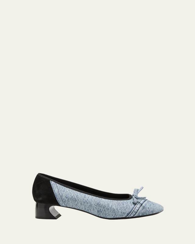 Denim Bow Ballerina Pumps