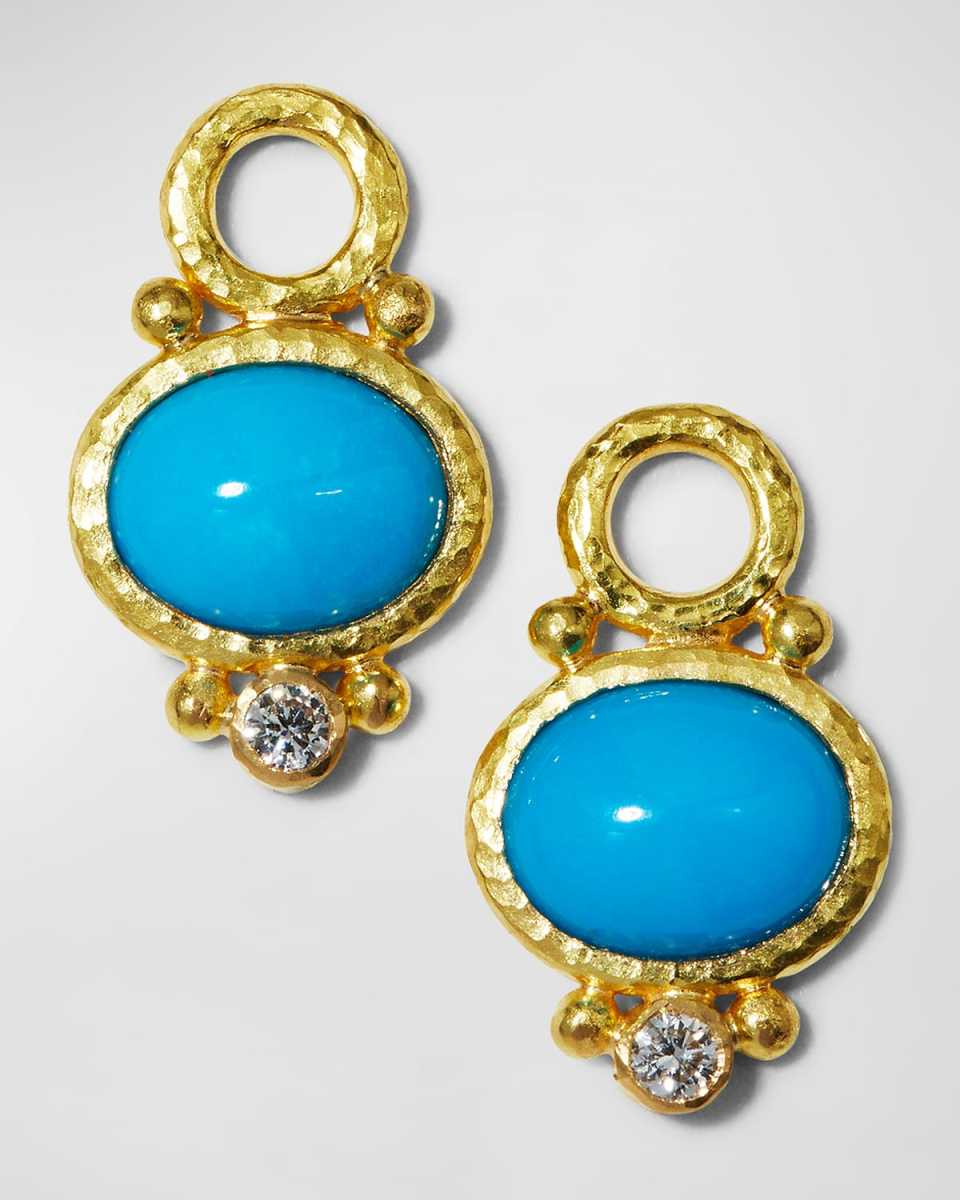 19k Sleeping Beauty Turquoise & Diamond Earring Pendants