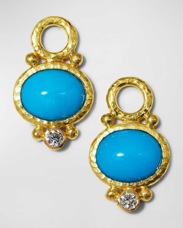 19k Sleeping Beauty Turquoise & Diamond Earring Pendants