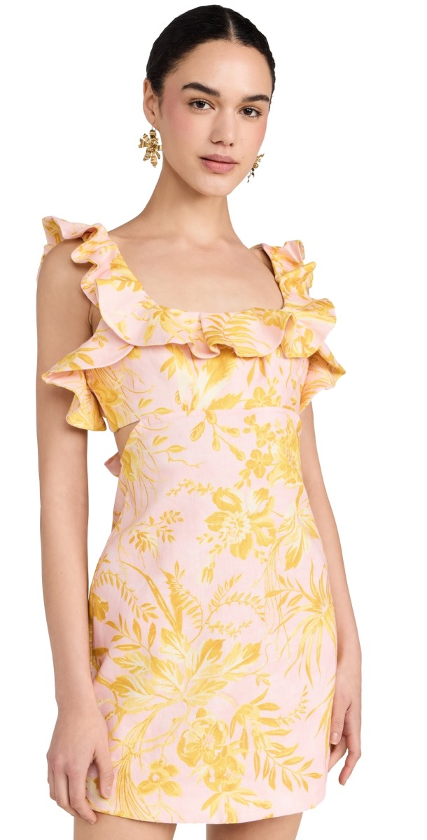 Zimmermann Golden Ruffle Mini Dress Pink/Gold Floral