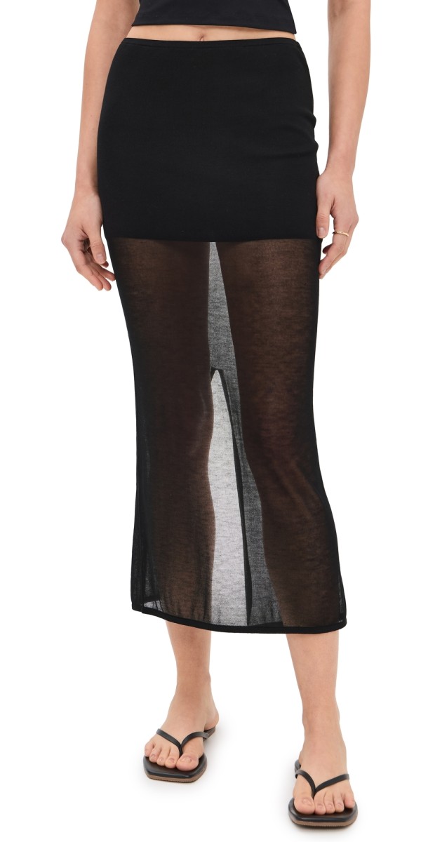 St. Agni Sheer Column Skirt Black