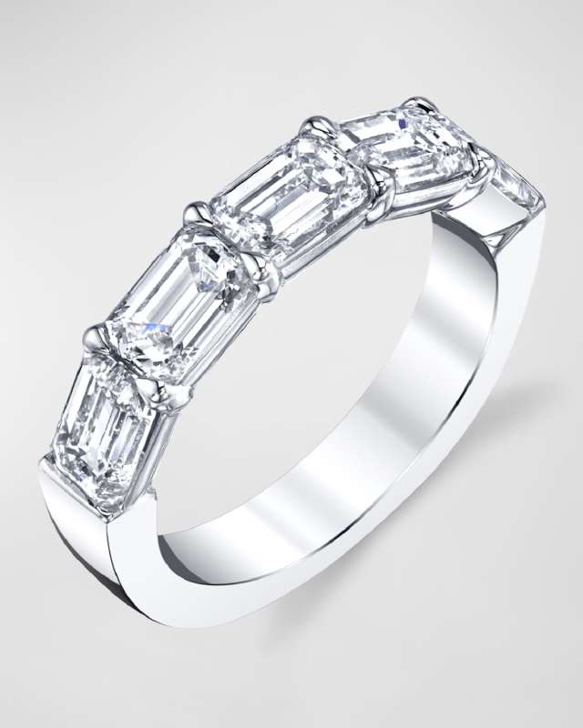 Large Halfway Platinum Band with Horizontal Set Emerald Cut Diamonds, 1.00ct