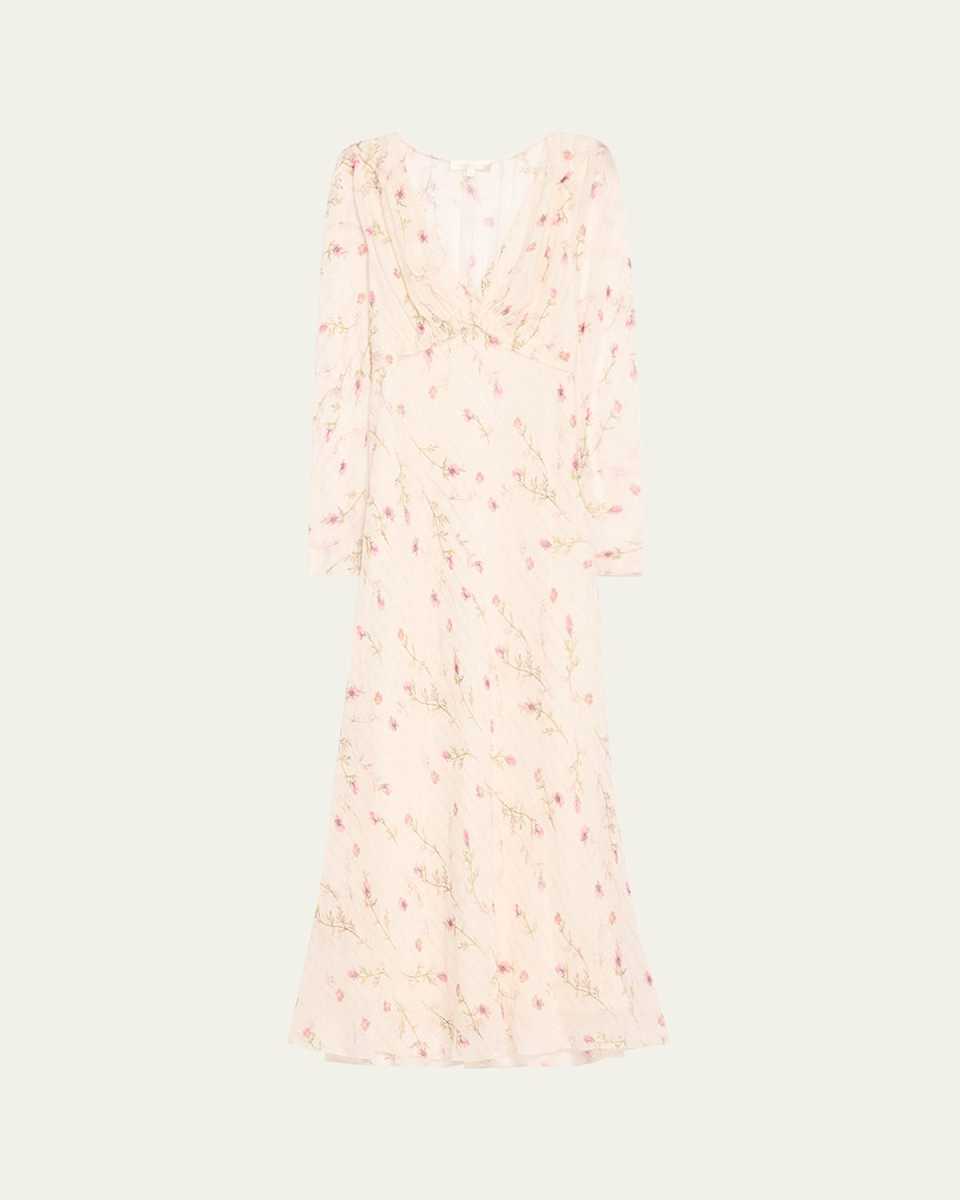 Dalila Floral Metallic Deep V Maxi Dress