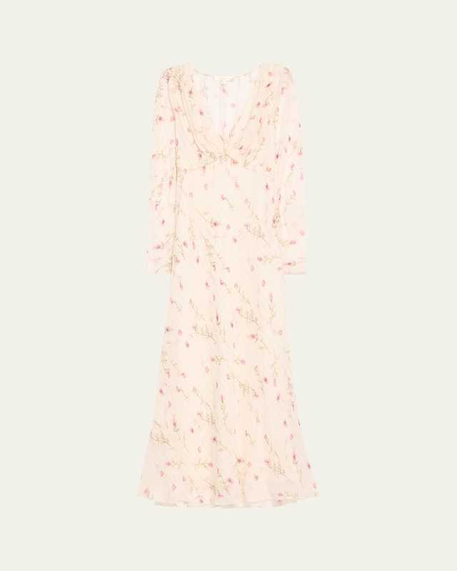 Dalila Floral Metallic Deep V Maxi Dress