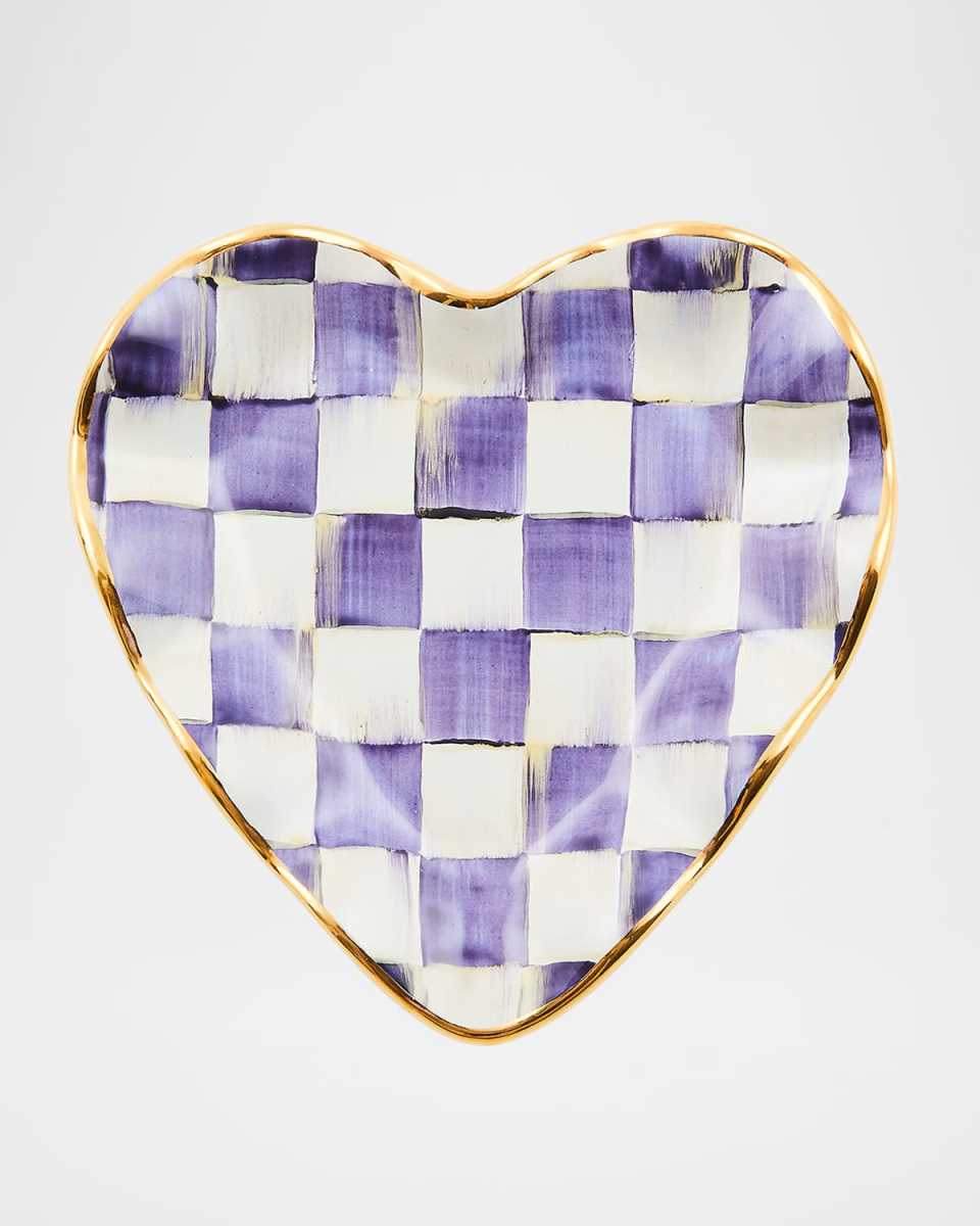 Plum Check Fluted Ceramic Heart Plate
