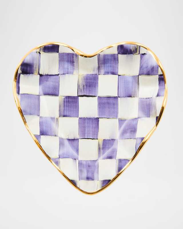 Plum Check Fluted Ceramic Heart Plate