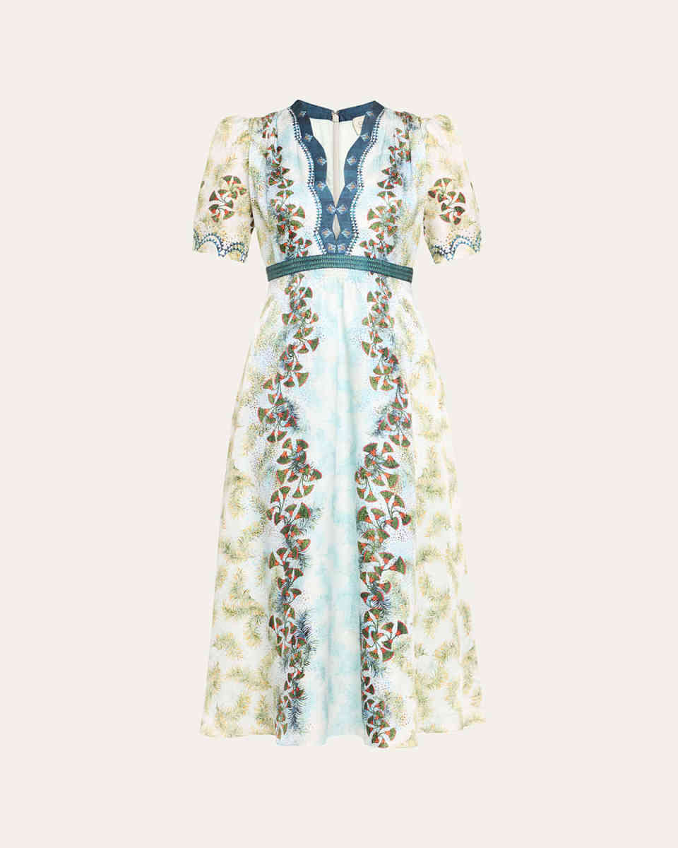 Tabitha Printed Silk Puff-Sleeve Midi Dress