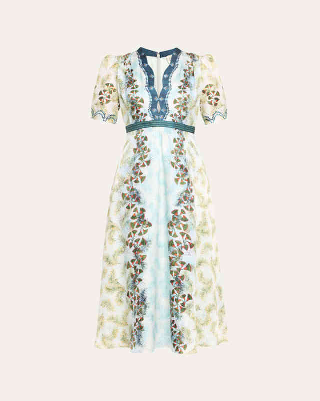 Tabitha Printed Silk Puff-Sleeve Midi Dress