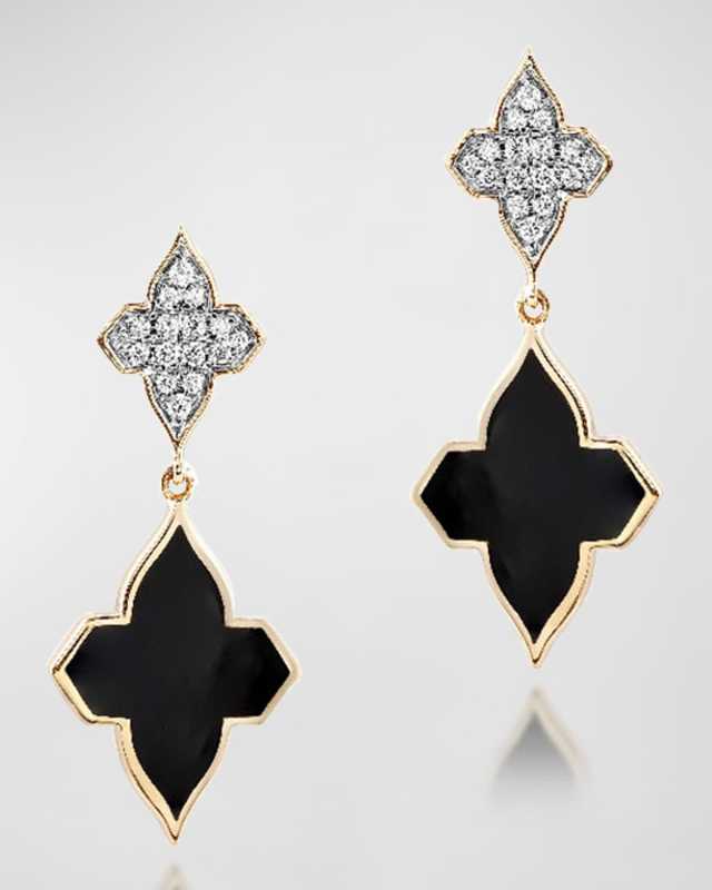 18K Yellow Gold Piano Black Dangle Earrings