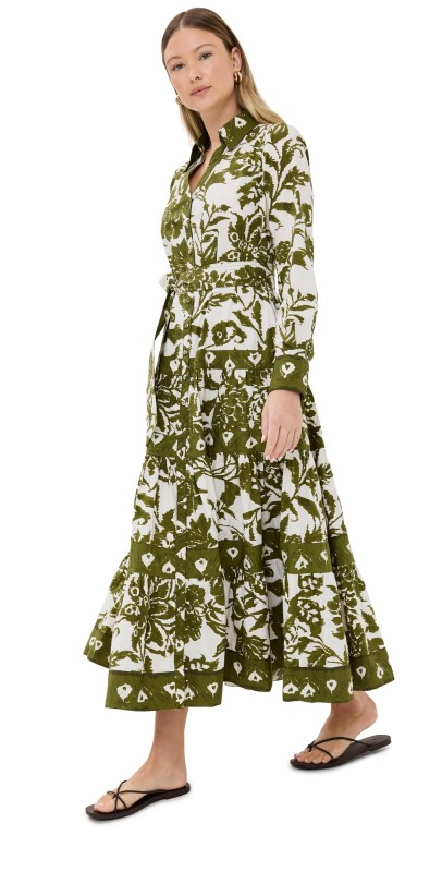 Figue Shelby Dress Ikat Floral Woodland Green