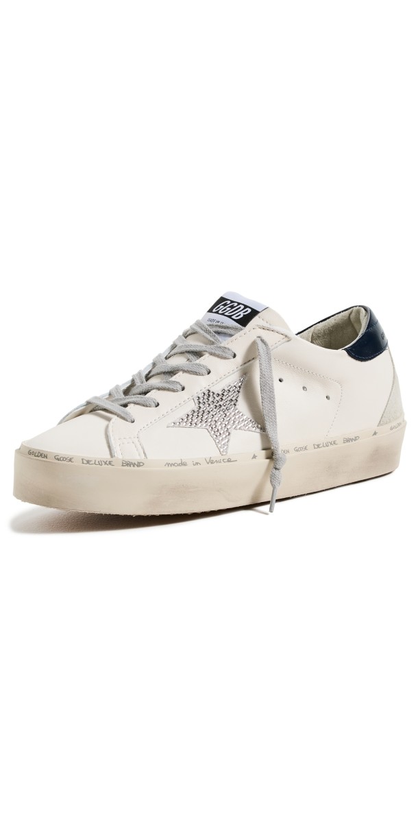 Golden Goose Hi Star Nappa Upper Suede Star with Crystals Leather Heel Suede Spur Sneakers White/Grey/Blue