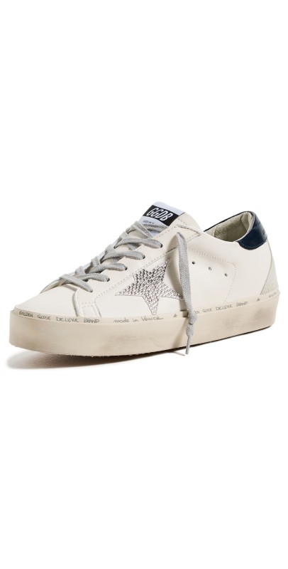 Golden Goose Hi Star Nappa Upper Suede Star with Crystals Leather Heel Suede Spur Sneakers White/Grey/Blue