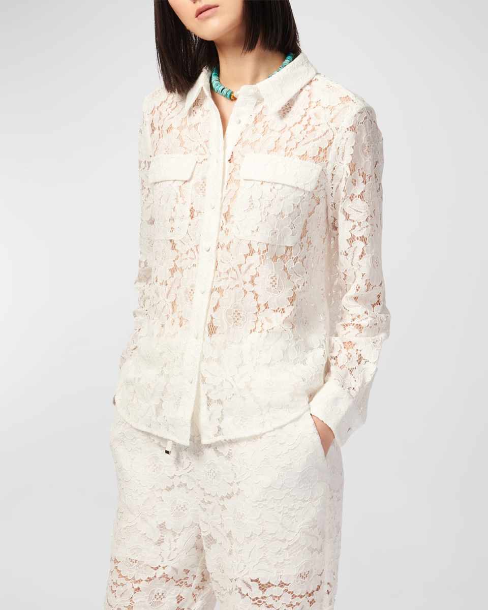 Rosalind Silk Crochet Lace Button-Front Top