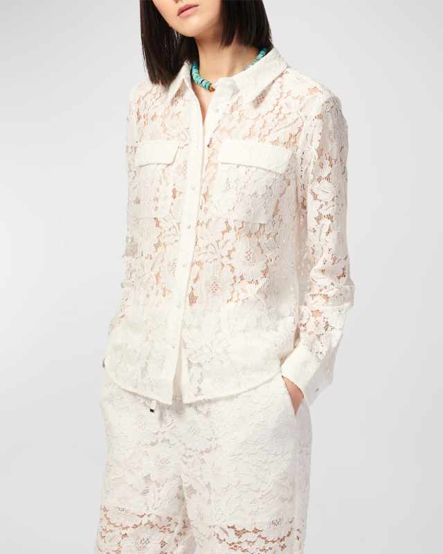 Rosalind Silk Crochet Lace Button-Front Top
