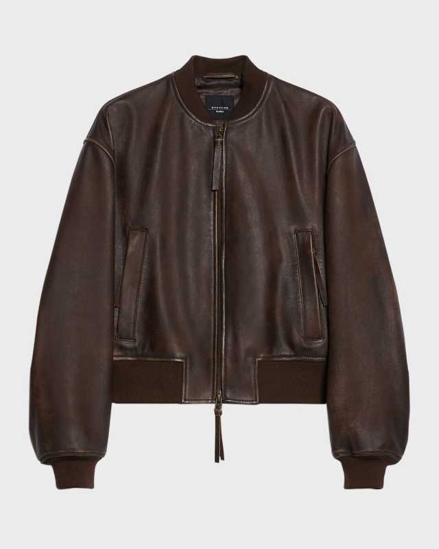 Hiltex Zip-Front Distressed Leather Jacket