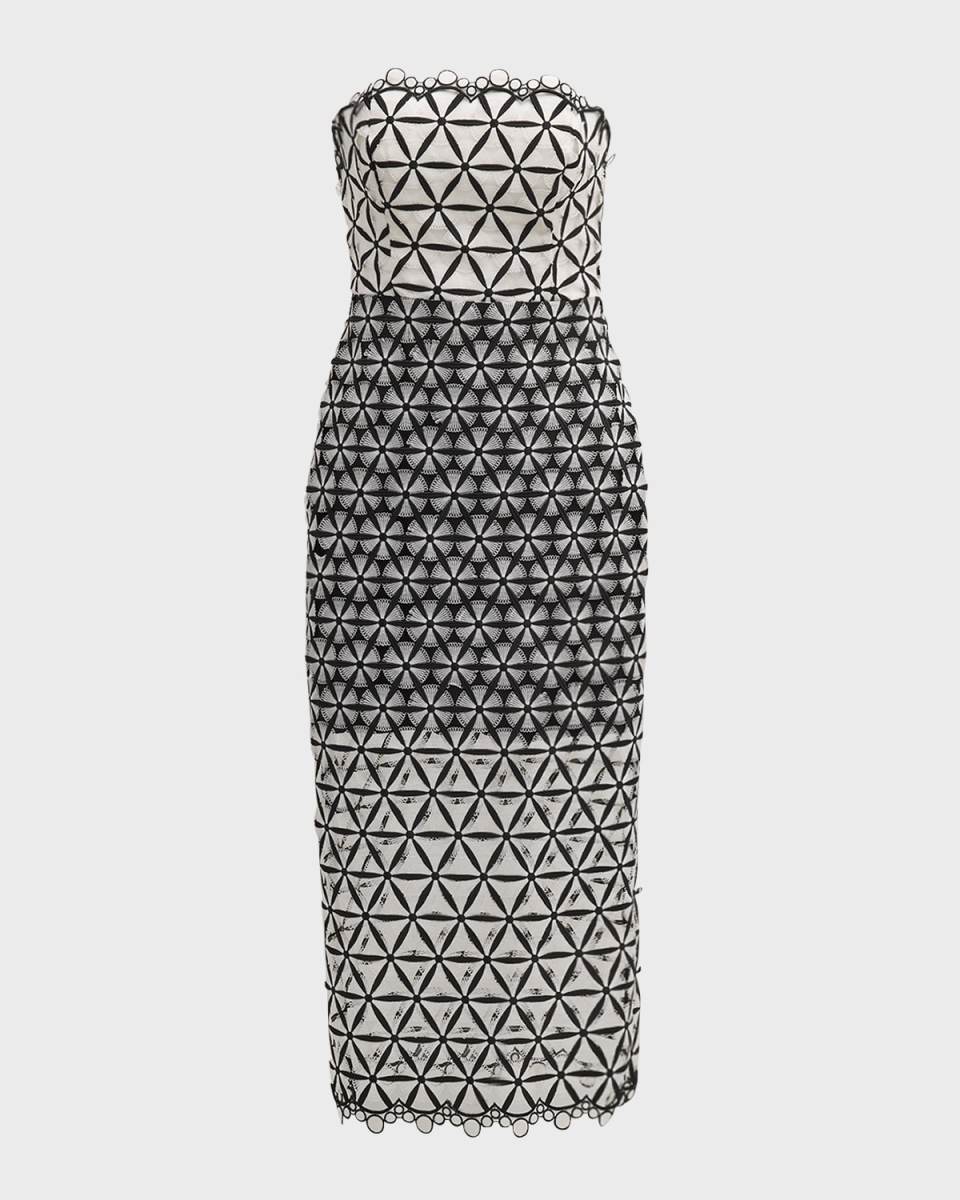 Strapless Geometric Lace Midi Dress