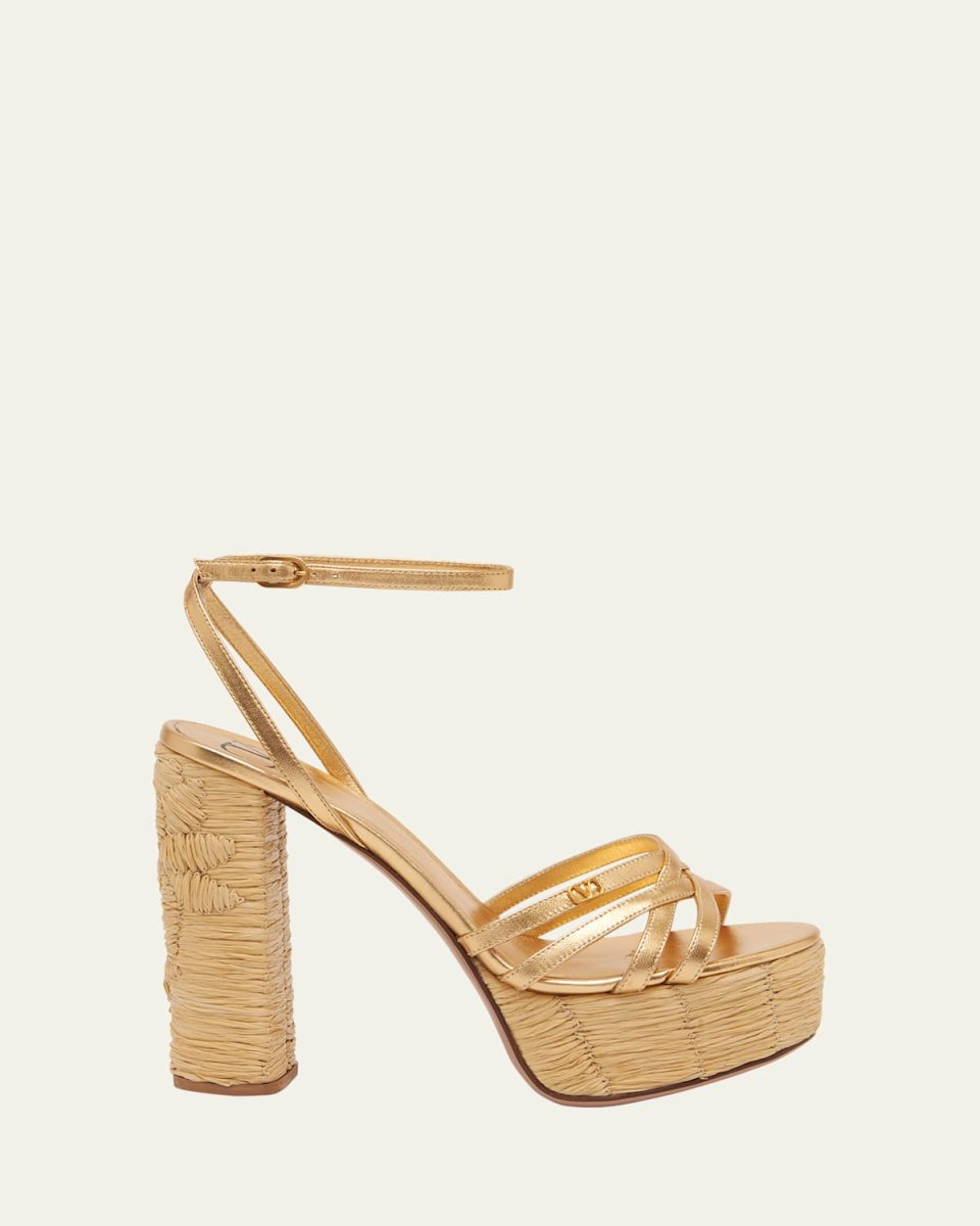 Raflower Metallic Ankle-Strap Platform Sandals