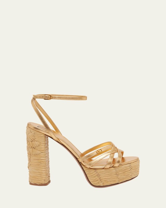 Raflower Metallic Ankle-Strap Platform Sandals