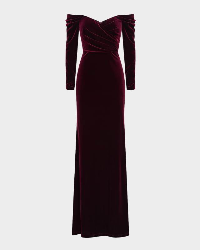 Anita Pleated Off-Shoulder Velvet Gown