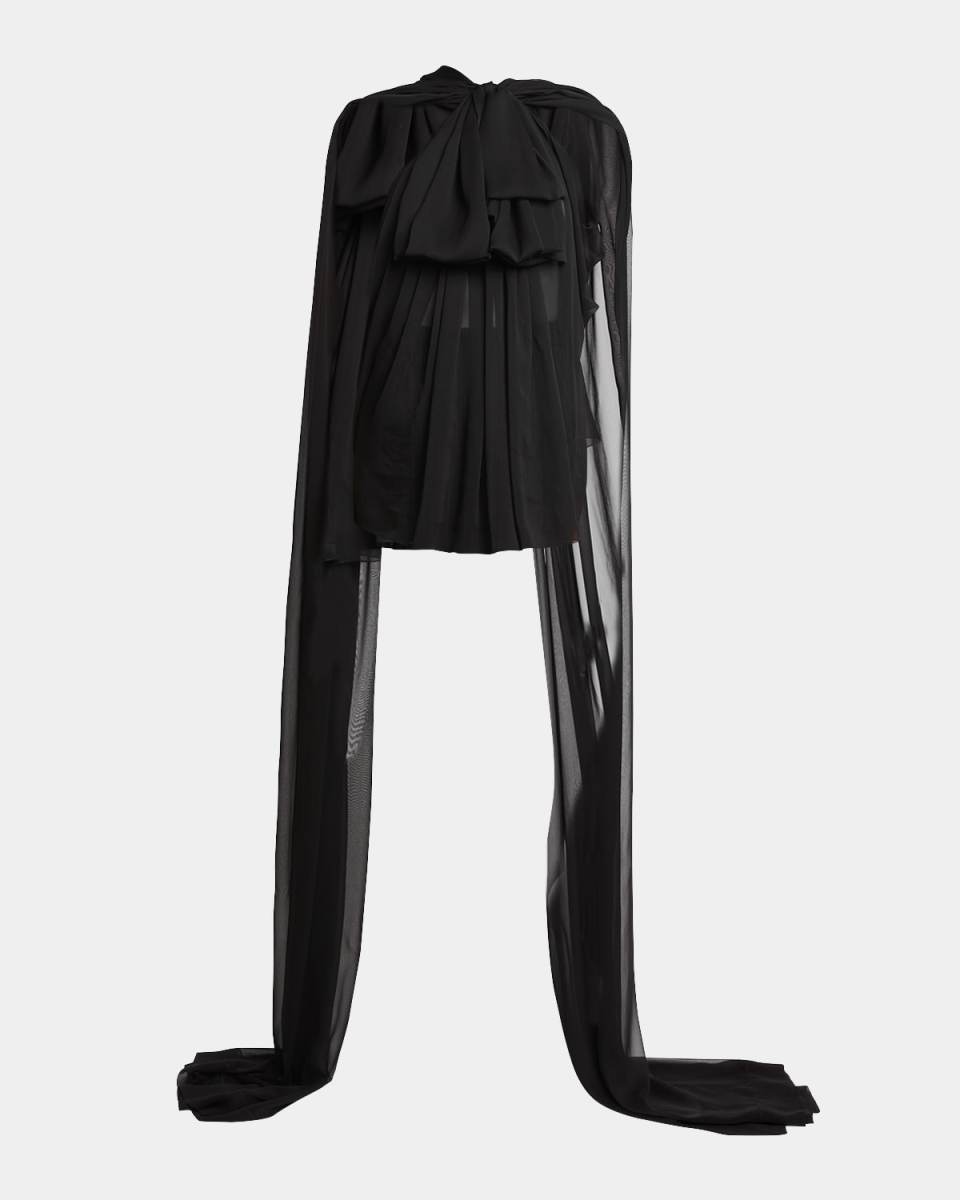 Bow-Neck Drape Chiffon Top