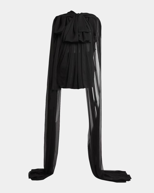 Bow-Neck Drape Chiffon Top