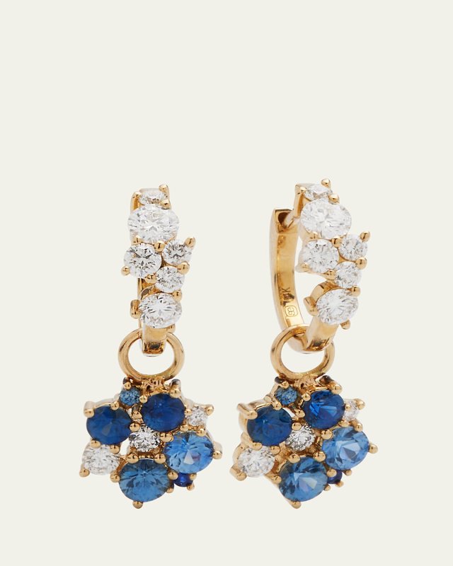 14K Yellow Gold Sapphire Cocktail Charm Huggie Earrings