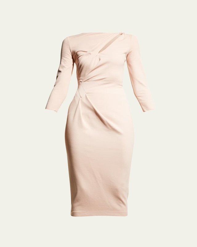 Asymmetric Twist-Keyhole Jersey Midi Dress
