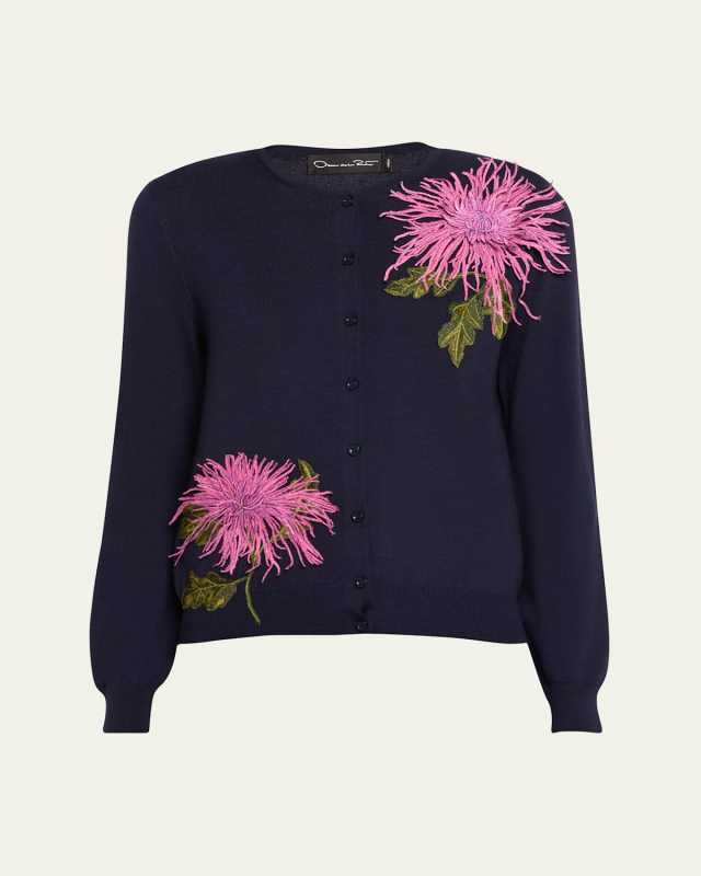 Floral Embroidered Wool Cardigan