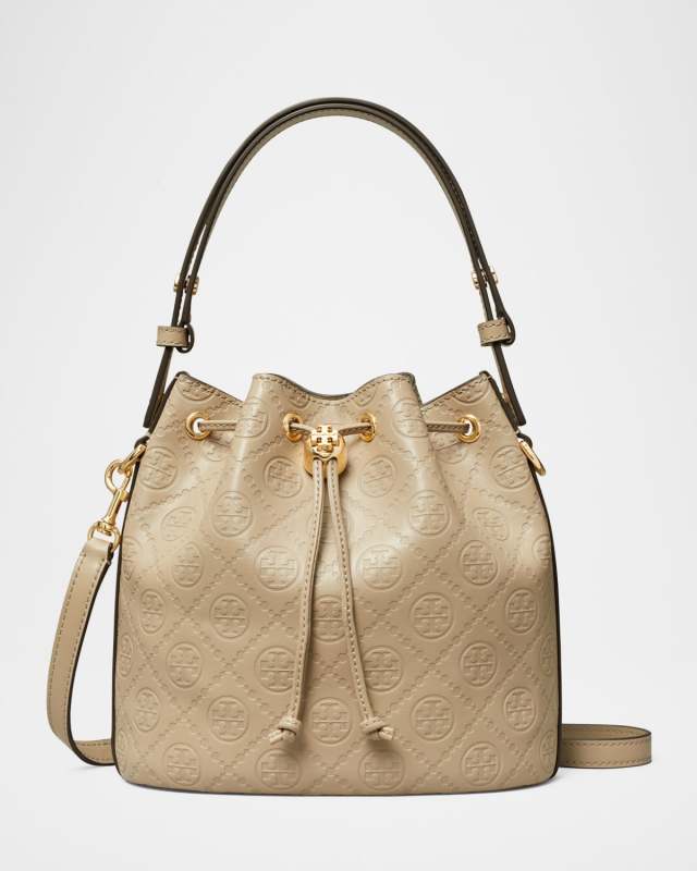 T Monogram Leather Bucket Bag
