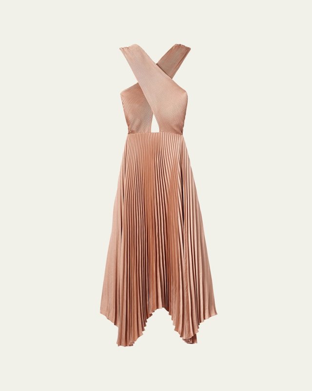 Athena Pleated Halter Midi Dress