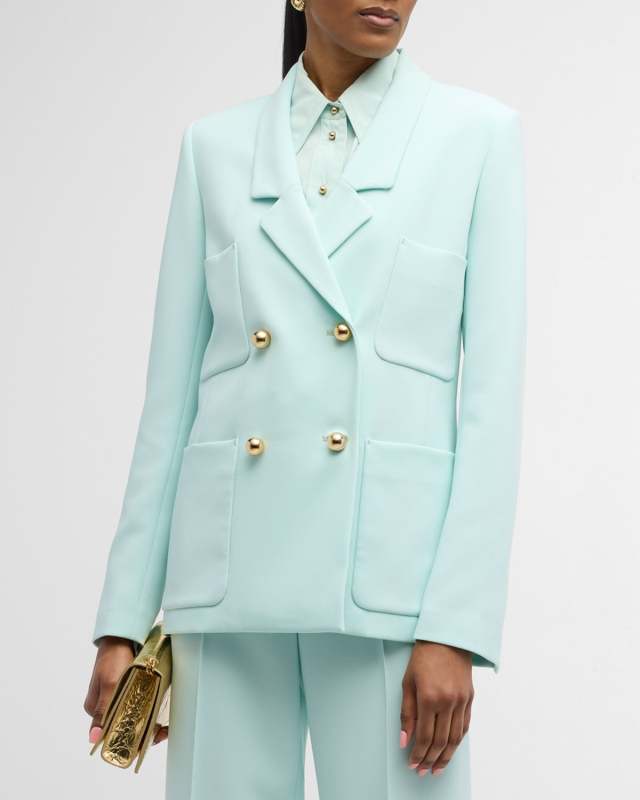 Golden Ball-Button Double-Breasted Cady Jacket