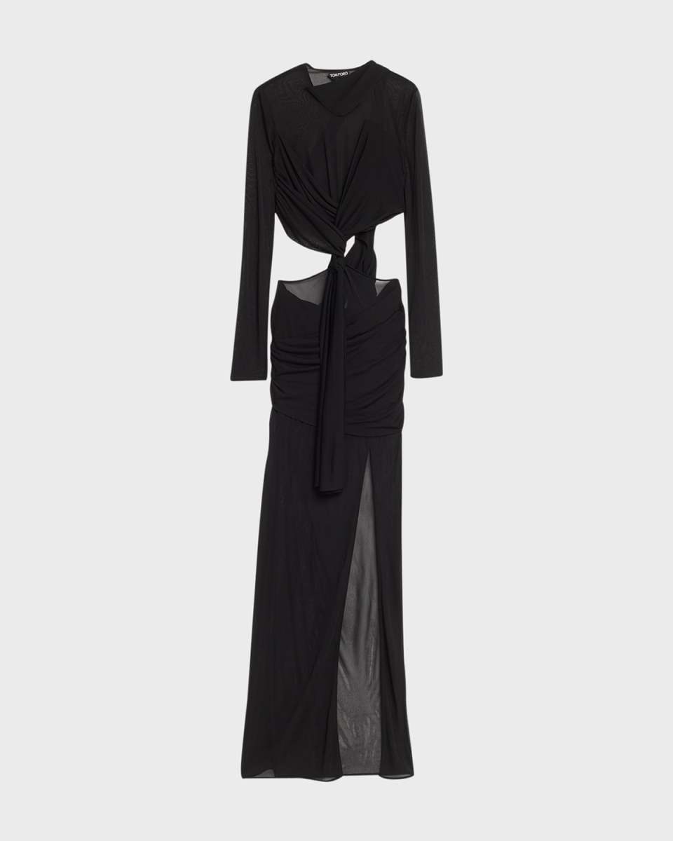 Transparent Crepe Evening Dress with Cutout Detail