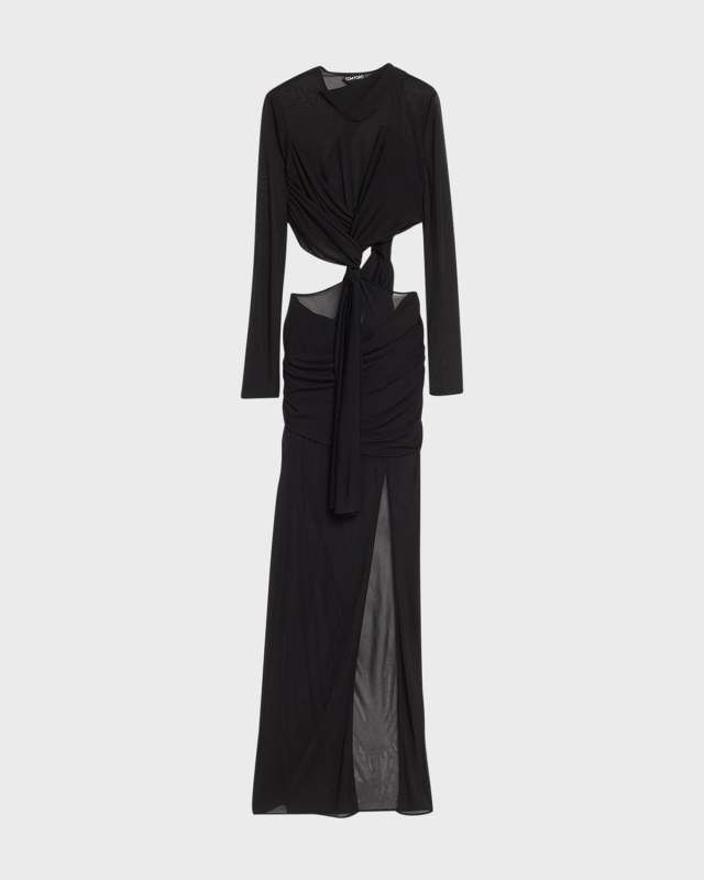 Transparent Crepe Evening Dress with Cutout Detail