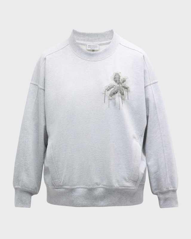Monili Floral Crest Cotton Felpa Crewneck Sweatshirt