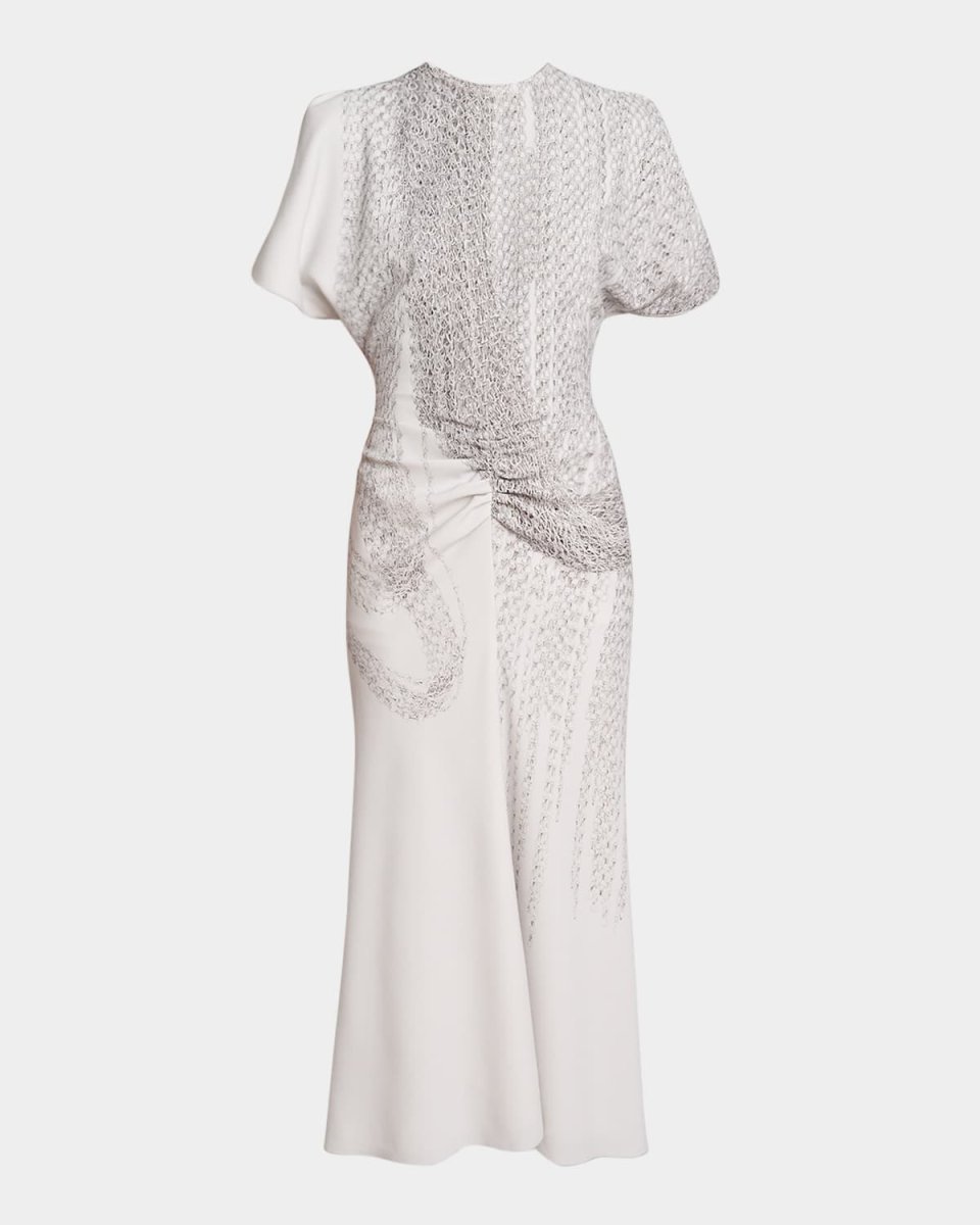Gathered Waist Short-Sleeve Midi Dress
