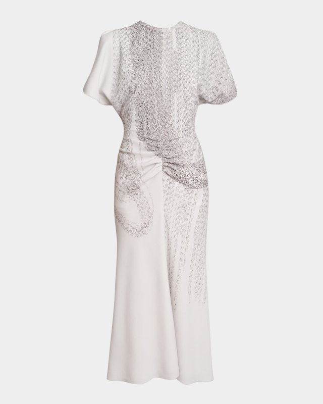 Gathered Waist Short-Sleeve Midi Dress