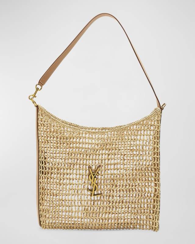 Saint Laurent Oxalis YSL Monogram Shoulder Bag in Raffia with Bronze Hardware