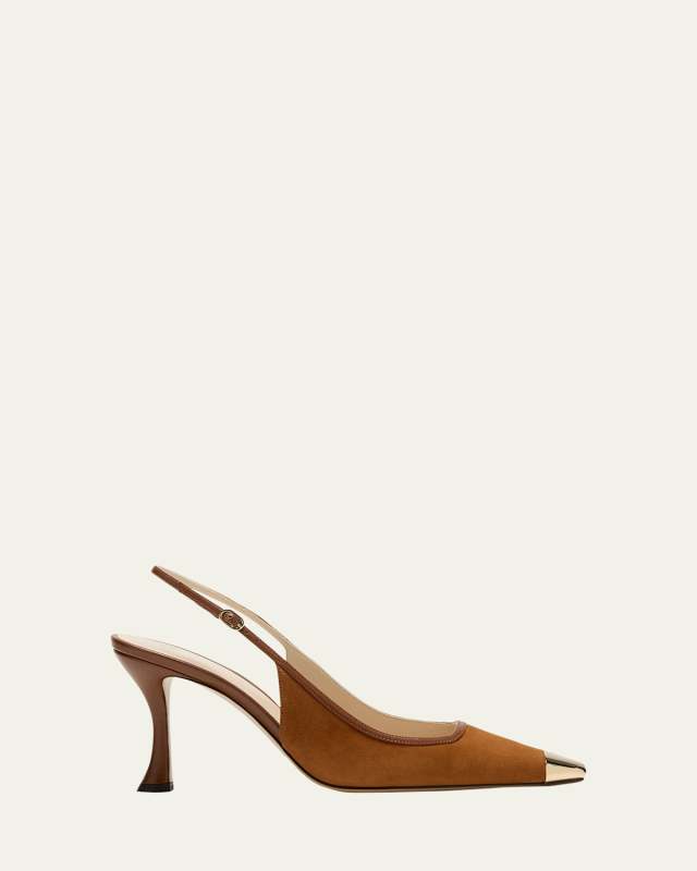 Olivia Suede Cap-Toe Slingback Pumps
