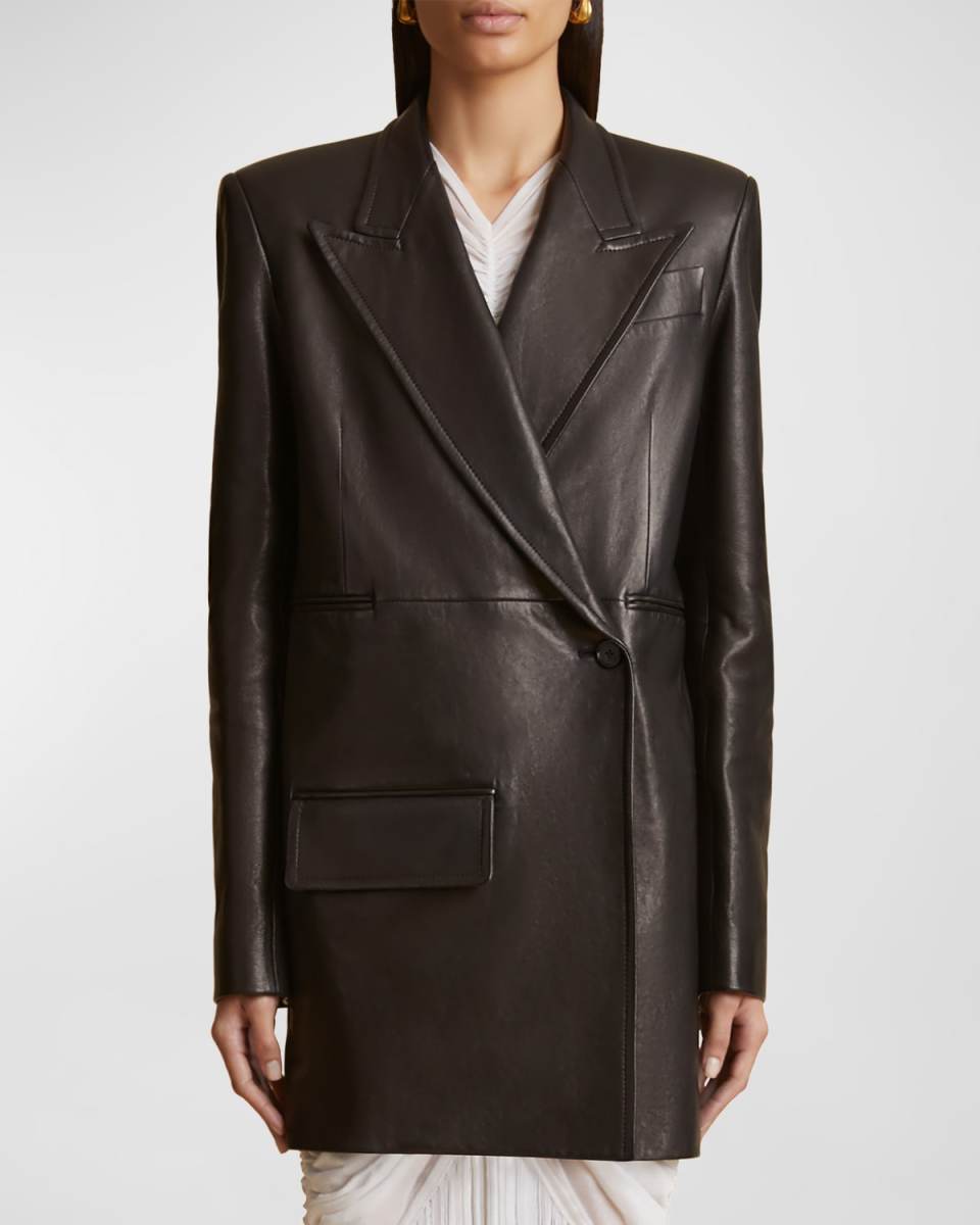 Jacobson Textured Leather Double-Breasted Blazer Jacket
