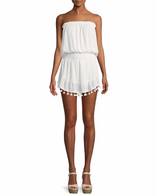 Marcie Strapless Coverup Dress with Pompoms