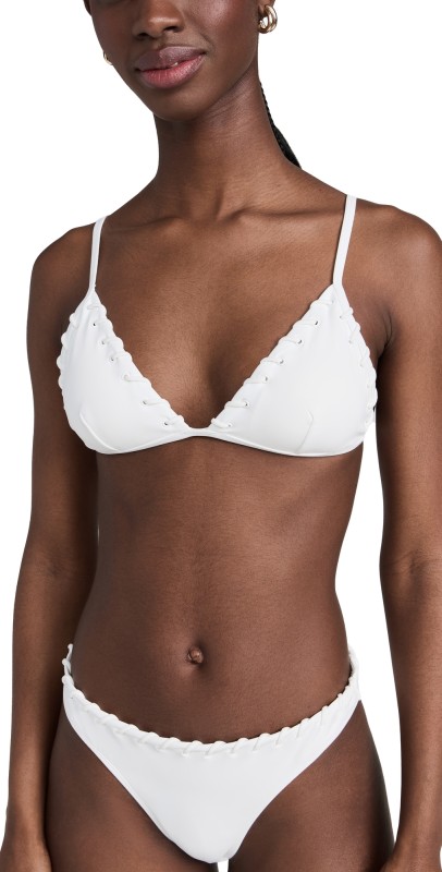 Good American Whip Stitch Triangle Bikini Top White001